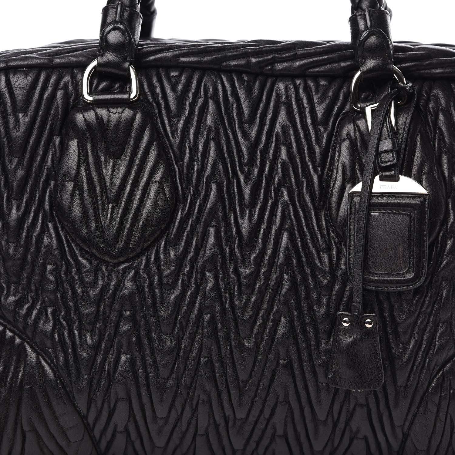 Prada Nappa Chevron Braided Bauletto Bag Black 9 of 9