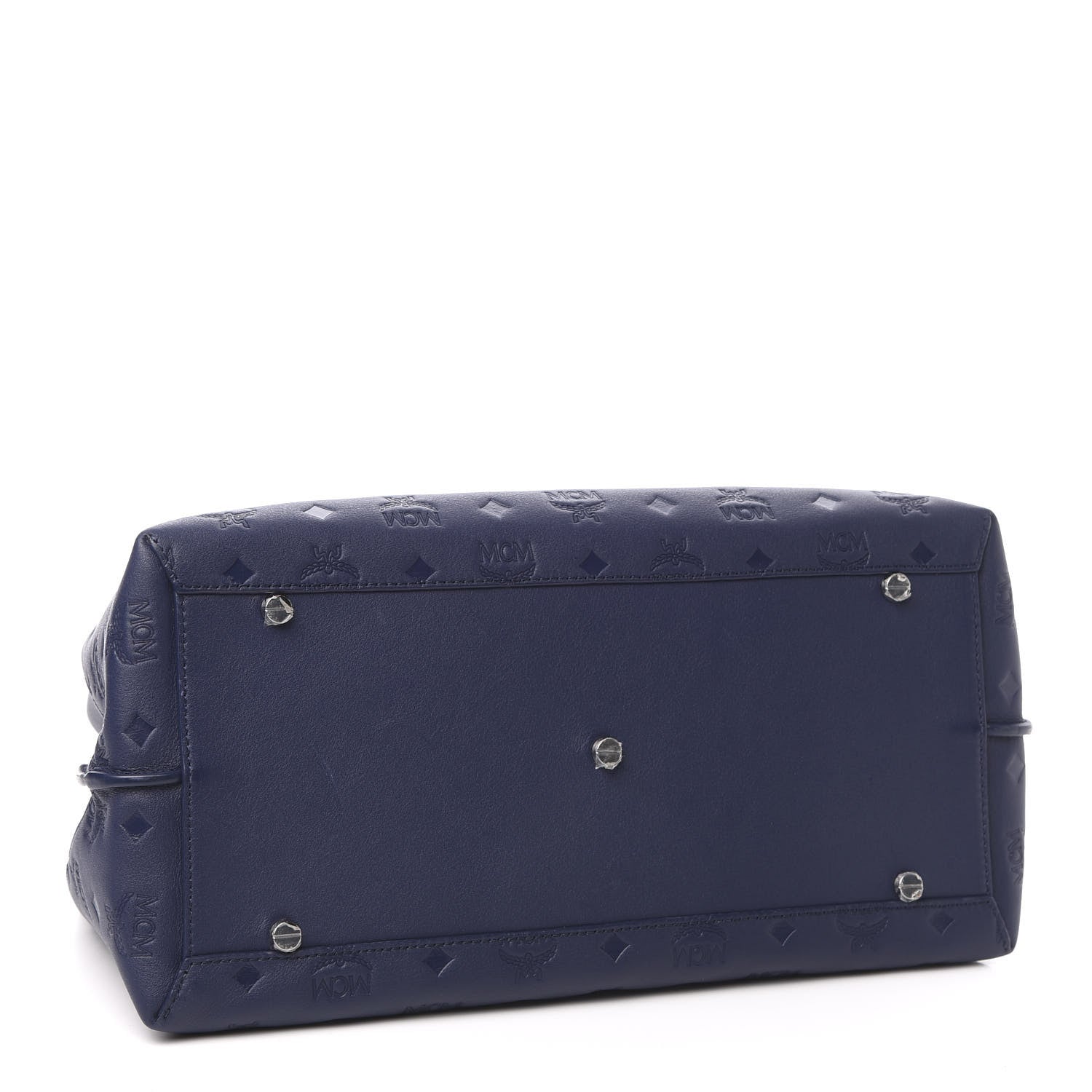 MCM Calfskin Ottomar Monogram Large Essential Tote Navy Blue 4 of 10
