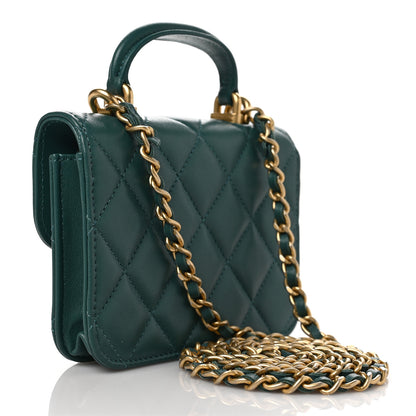 Chanel Lambskin Quilted Top Handle Flap Coin Purse With Chain Green 3 of 11