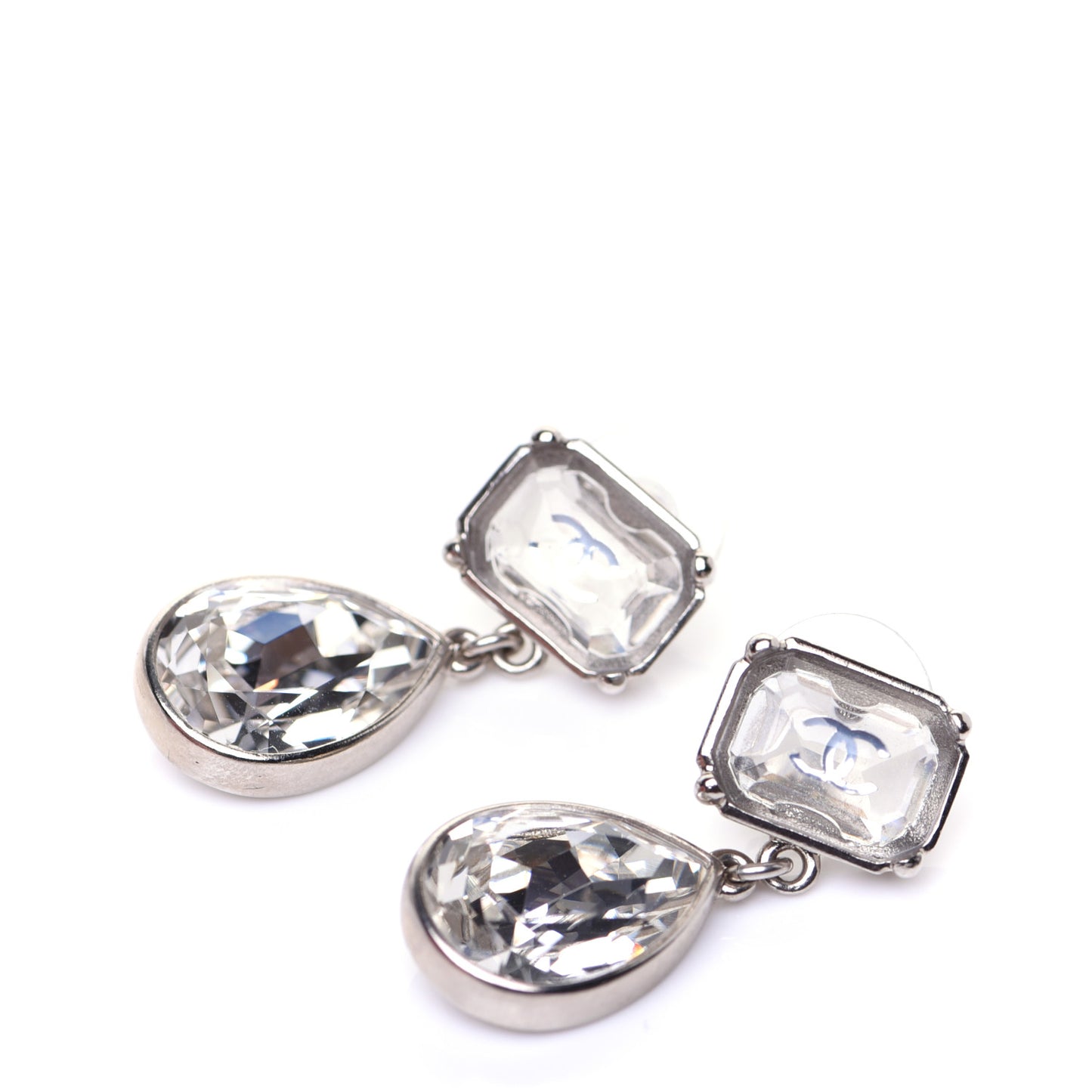 Crystal CC Tear Drop Earrings Silver