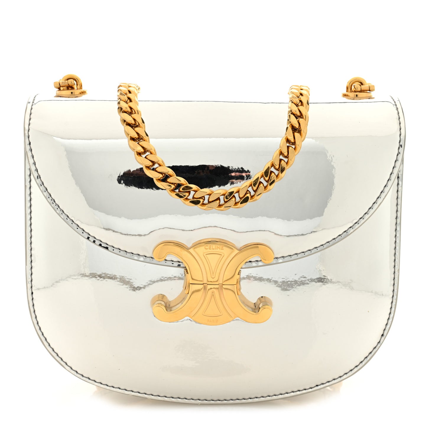 Mirror Calfskin Teen Besace Chain Triomphe Silver