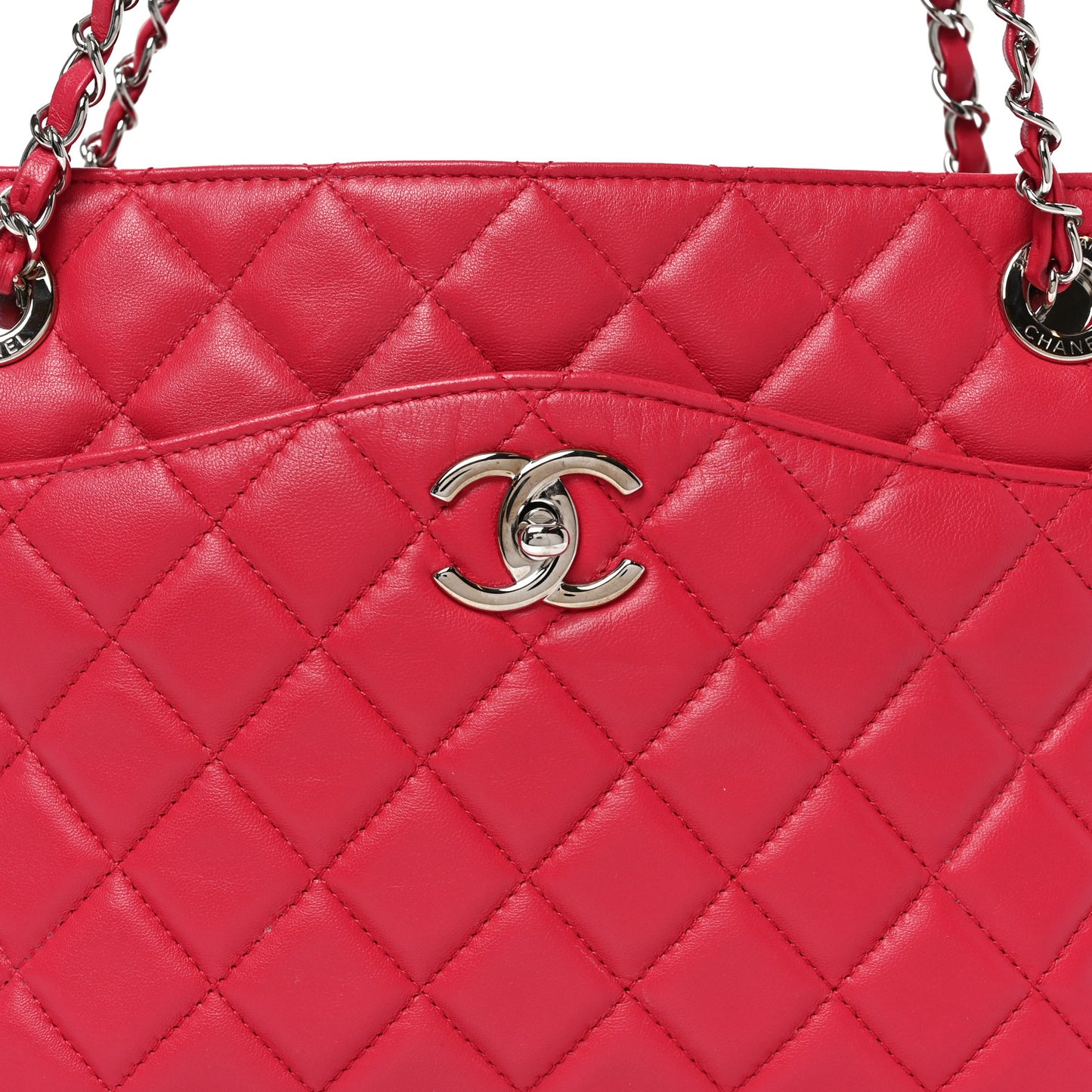 Lambskin Quilted Accordion Shopping Tote Dark Pink