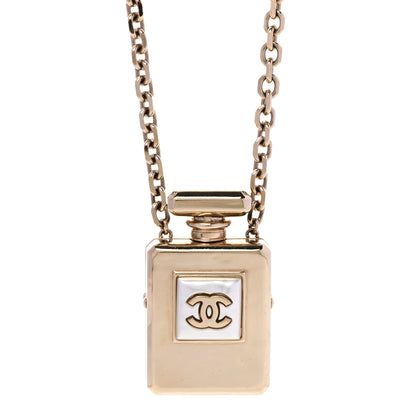 Chanel Metal Pearl Perfume Bottle CC Locket Necklace Gold 4 of 7