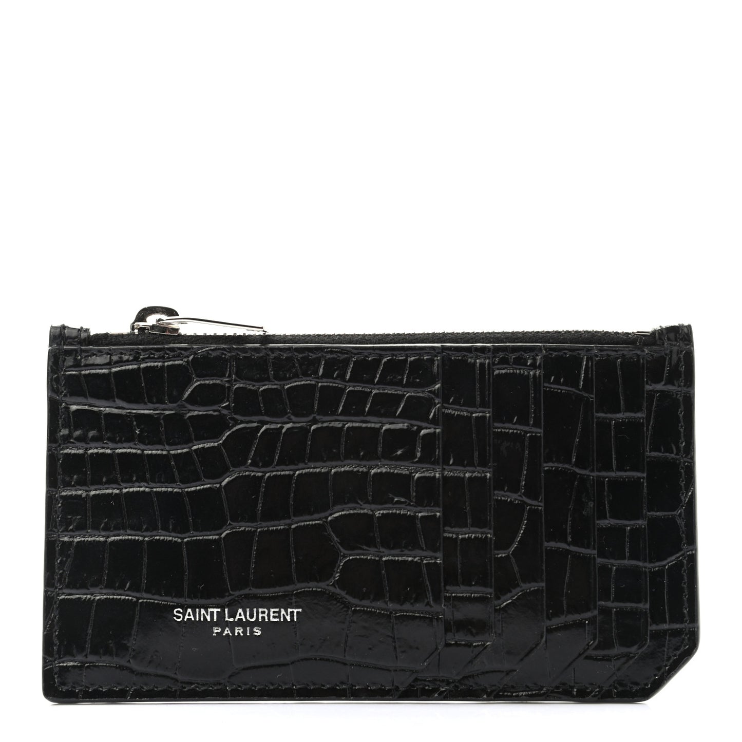Calfskin Crocodile Embossed 5 Fragments Zip Pouch Card Holder
