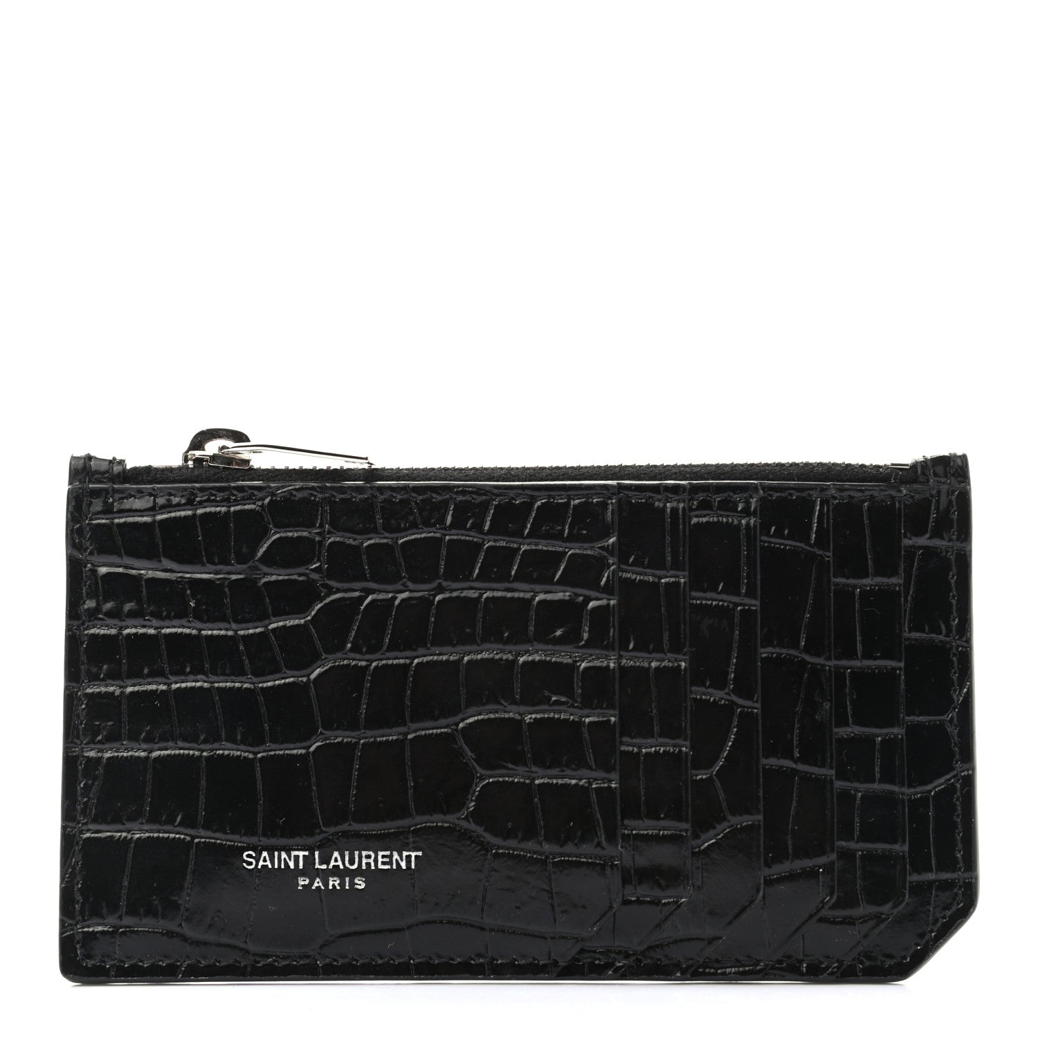 Saint Laurent Calfskin Crocodile Embossed 5 Fragments Zip Pouch Card Holder 1 of 7