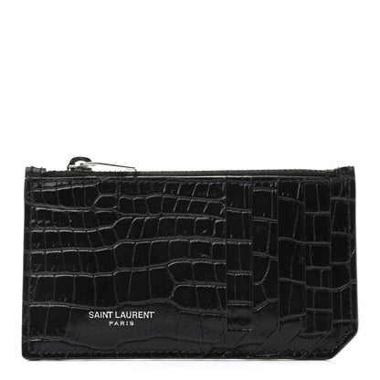 Saint Laurent Calfskin Crocodile Embossed 5 Fragments Zip Pouch Card Holder 1 of 7