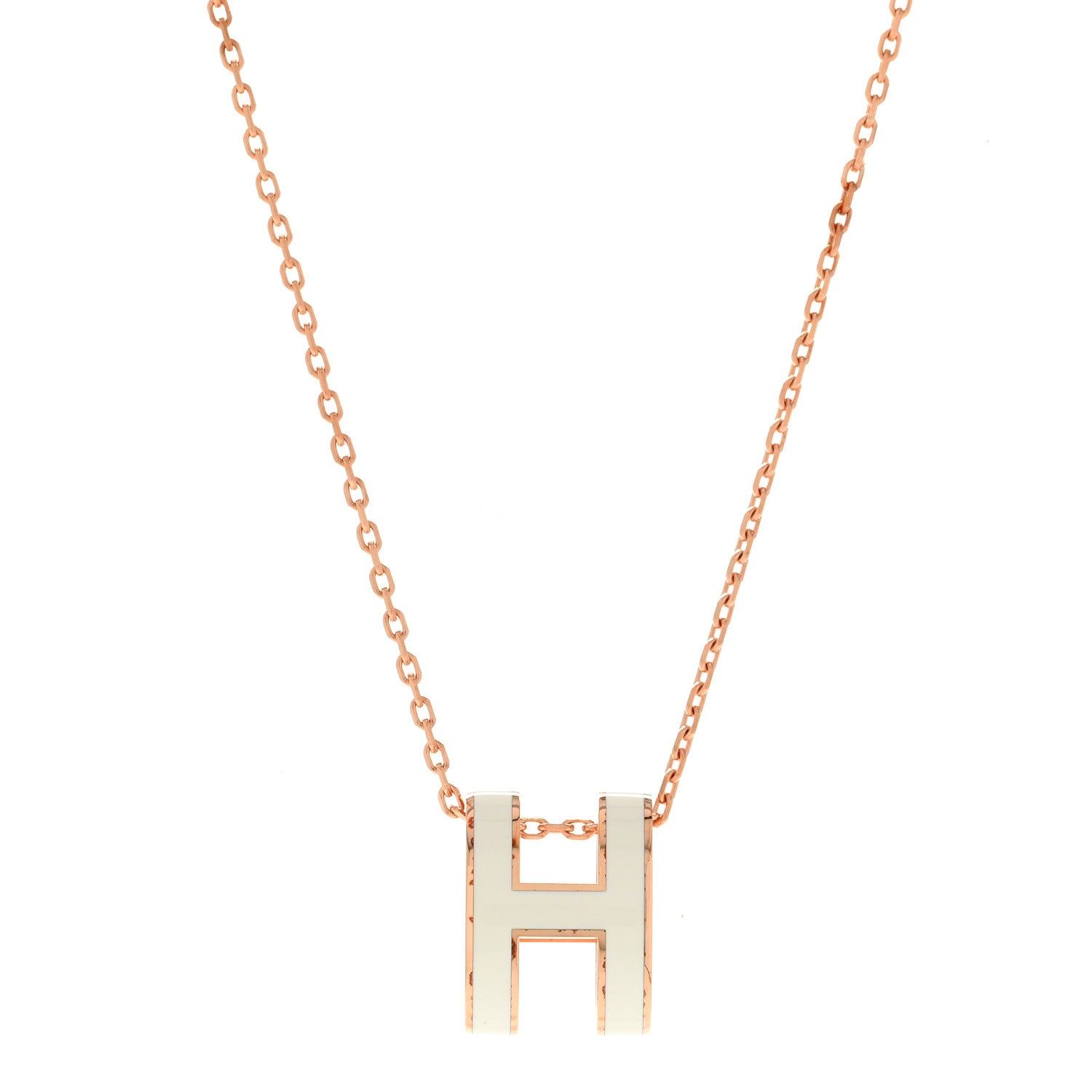 Hermes Lacquered Rose Gold Pop H Pendant Necklace White White 1 of 8