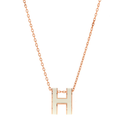 Hermes Lacquered Rose Gold Pop H Pendant Necklace White White 1 of 8