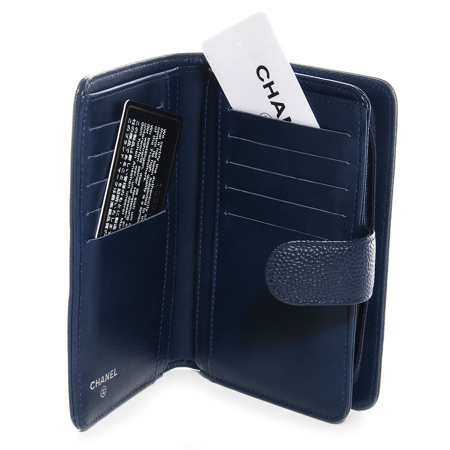 Caviar Large Zip Pocket Wallet Navy Blue