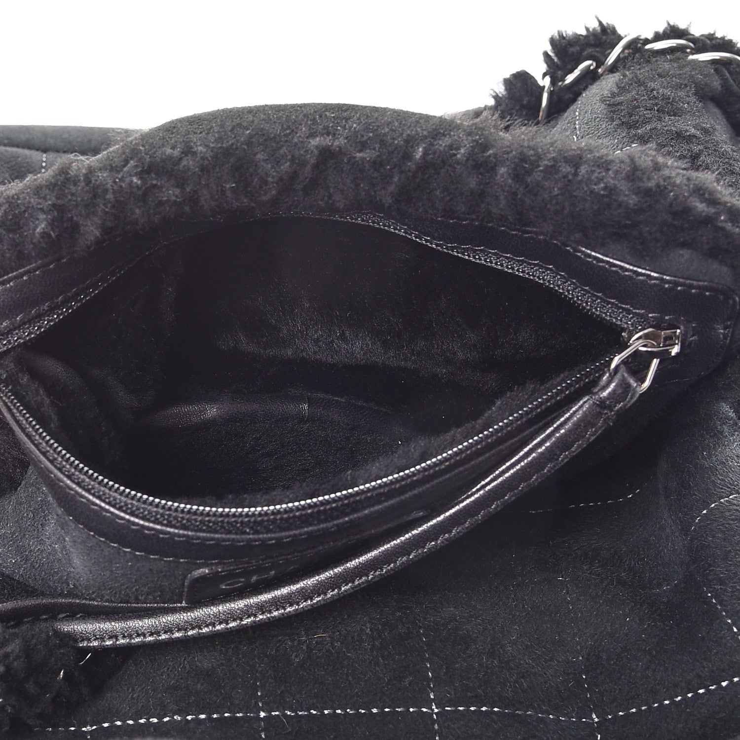 Chanel Shearling Suede Stiched CC Tote Black 7 of 11