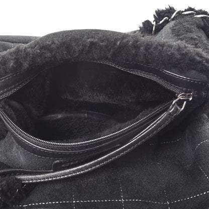 Chanel Shearling Suede Stiched CC Tote Black 7 of 11