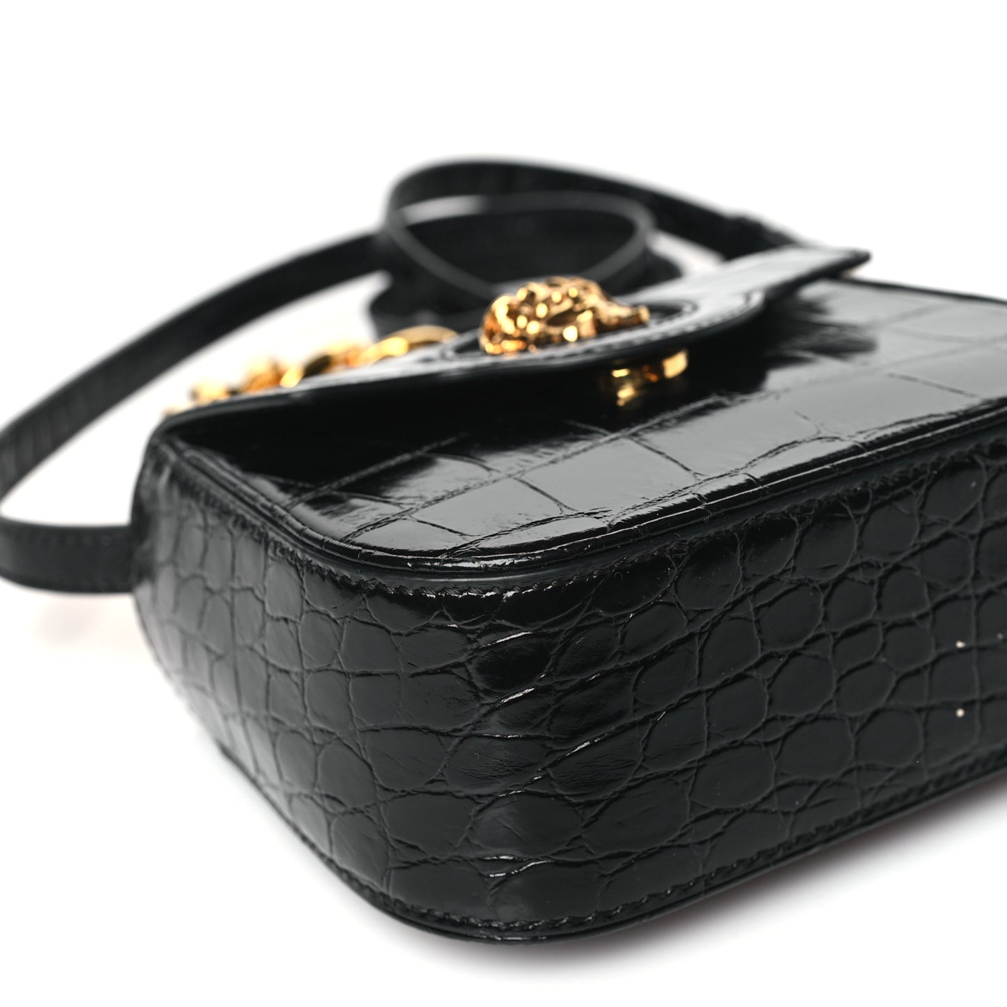 Patent Crocodile Embossed Mini La Medusa Bag Black