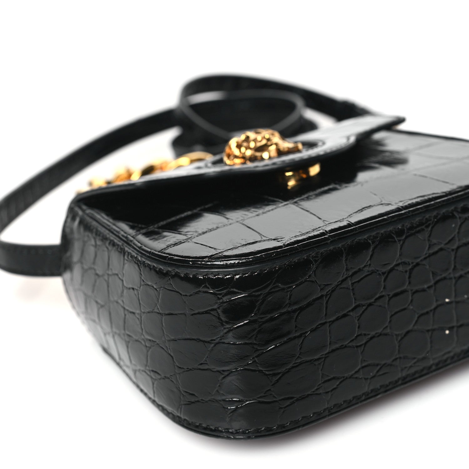 Versace Patent Crocodile Embossed Mini La Medusa Bag Black 8 of 9