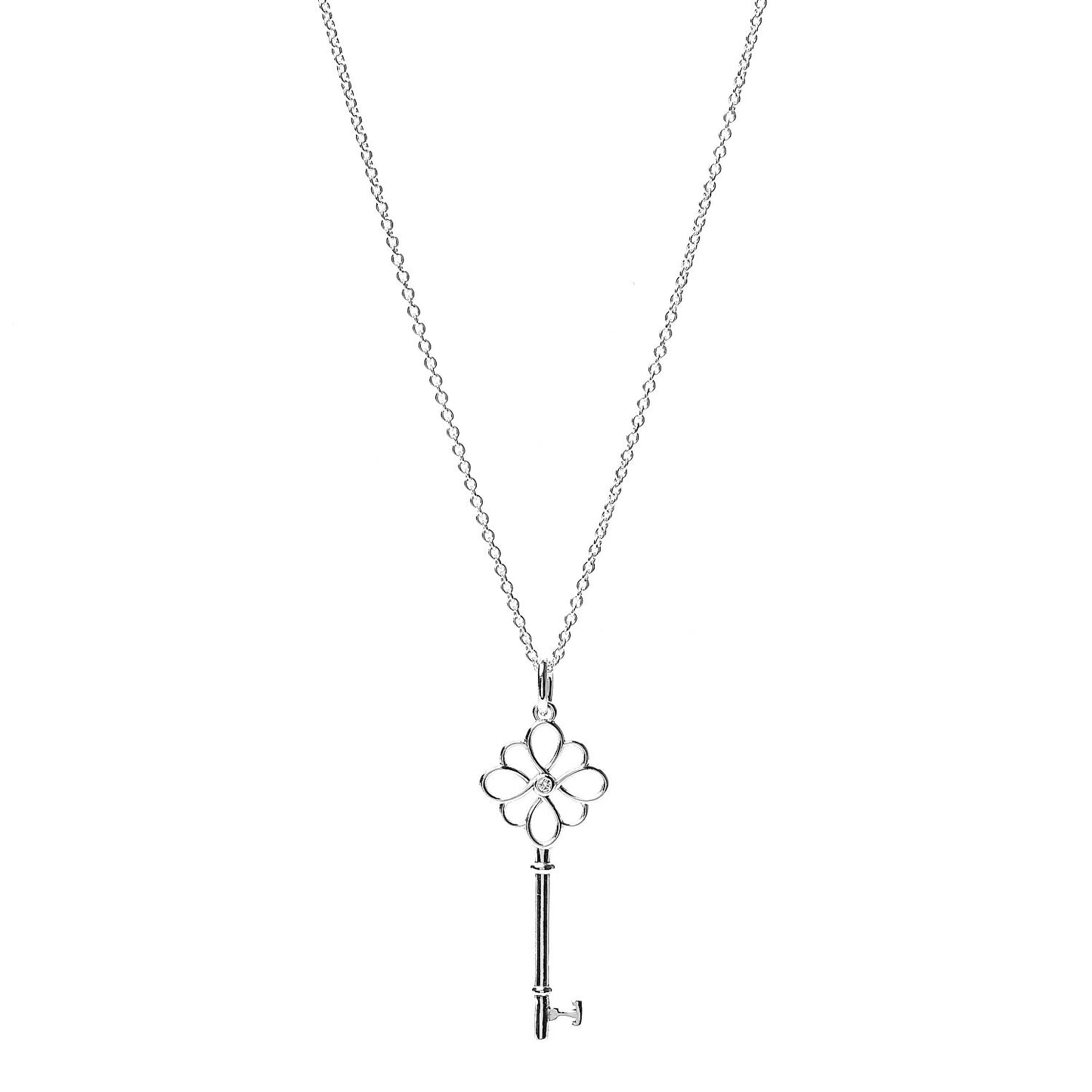 Sterling Silver Diamond Knot Key Pendant Necklace