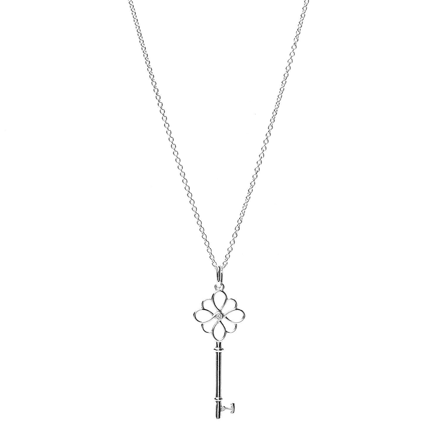 Tiffany Sterling Silver Diamond Knot Key Pendant Necklace 1 of 4