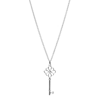 Tiffany Sterling Silver Diamond Knot Key Pendant Necklace 1 of 4
