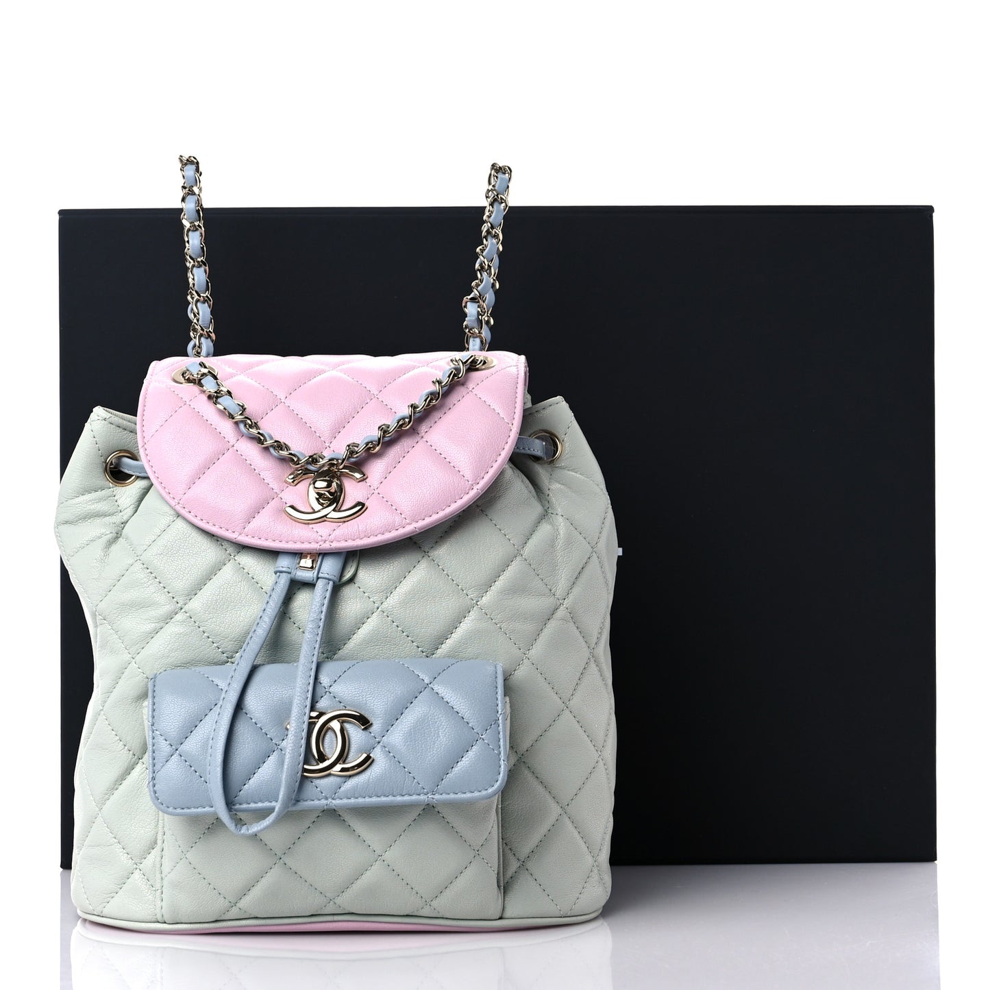 Goatskin Quilted Duma Drawstring Backpack Green Blue Pink