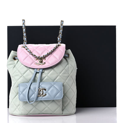 Chanel Goatskin Quilted Duma Drawstring Backpack Green Blue Pink 11 of 11