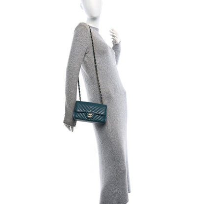 Chanel Caviar Chevron Quilted Mini Rectangular Flap Green 3 of 13