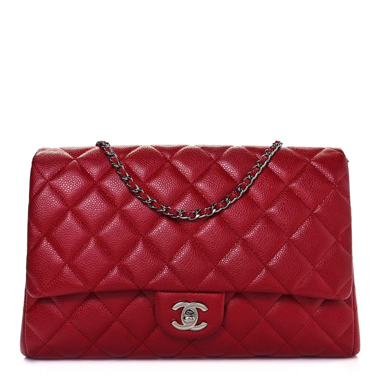 Caviar Quilted Clutch With Chain Flap Red
