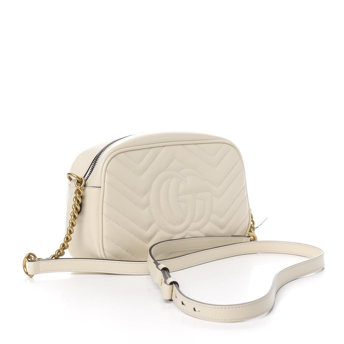 Calfskin Matelasse Small GG Marmont Chain Shoulder Bag White