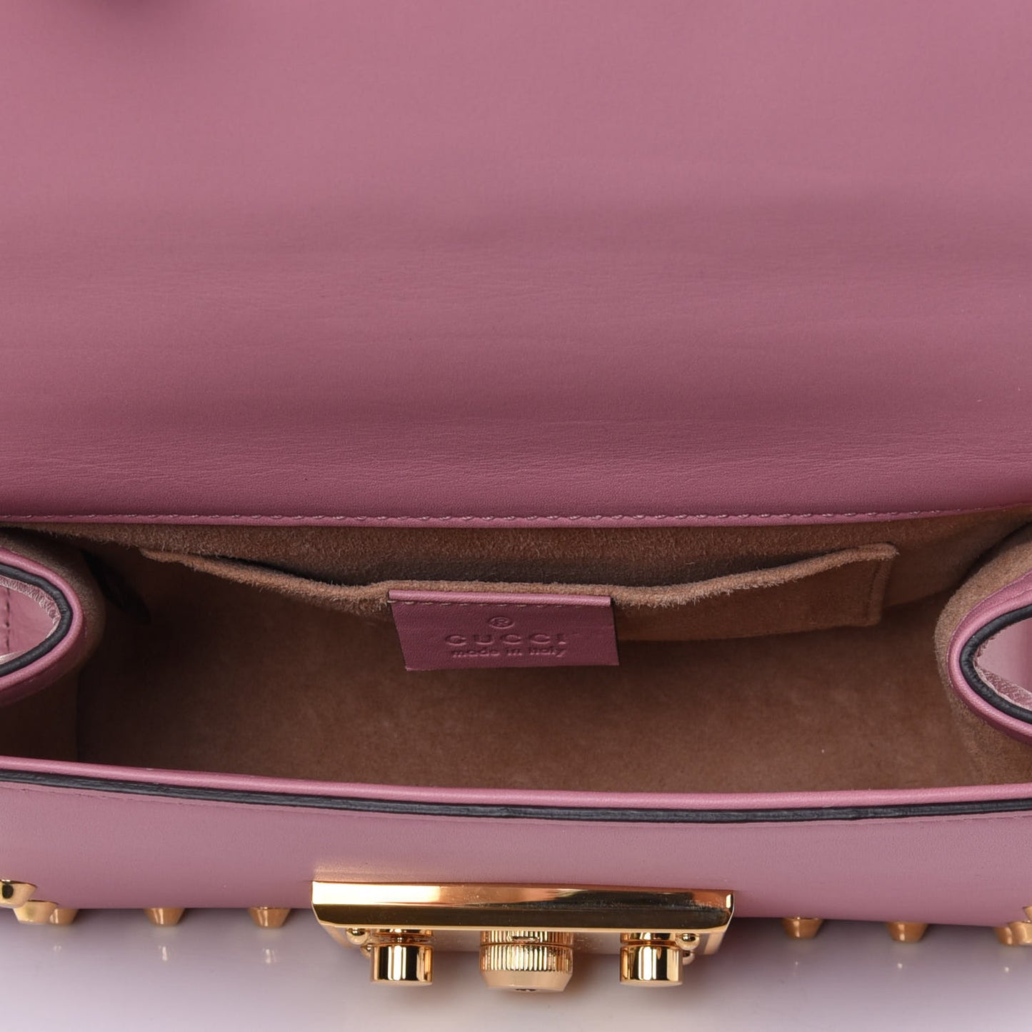 Calfskin Studded Small Padlock Shoulder Bag Carmine Rose