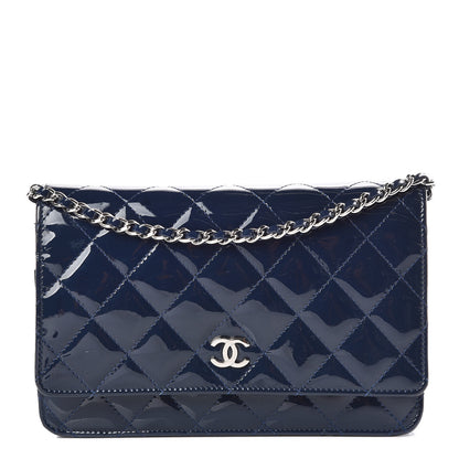 Chanel Patent Quilted Wallet On Chain WOC Blue 1 of 11