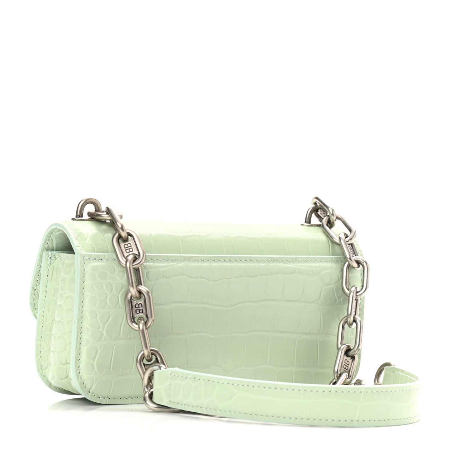 Extra Supple Calfskin Crocodile Embossed Gossip Chain Bag XS Light Green