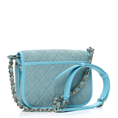 Chanel Denim Quilted Small Messenger Flap Neon Blue 2 of 4