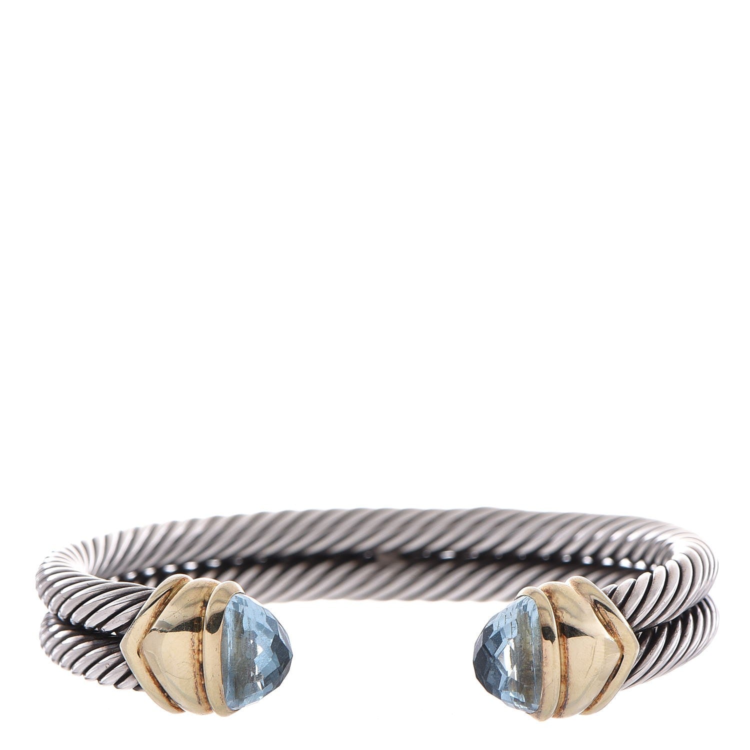 David Yurman Sterling Silver 14K Yellow Gold Blue Topaz Double Cable Bracelet 1 of 5