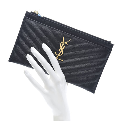 Saint Laurent Grain De Poudre Chevron Monogram Bill Pouch Black 2 of 10