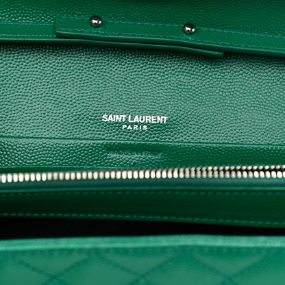 Saint Laurent Grain De Poudre Mixed Matelasse Triquilt Monogram Chain Wallet Green Field 5 of 9