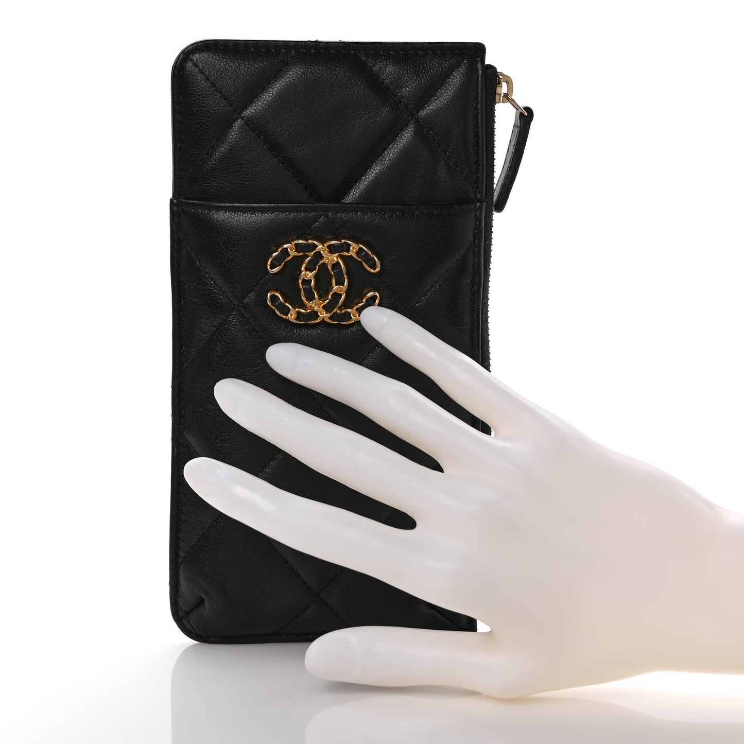 Goatskin Quilted Chanel 19 Flat Wallet Pouch Black