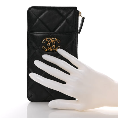 Chanel Goatskin Quilted Chanel 19 Flat Wallet Pouch Black 2 of 9