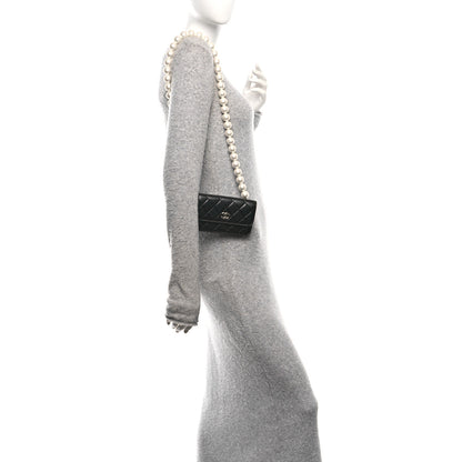 Chanel Calfskin Quilted Maxi Pearls Clutch With Chain Black 3 of 19