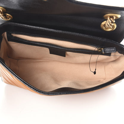 Gucci Vintage Effect Calfskin Matelasse Diagonal Small Torchon GG Marmont Shoulder Bag Cognac Black 5 of 9