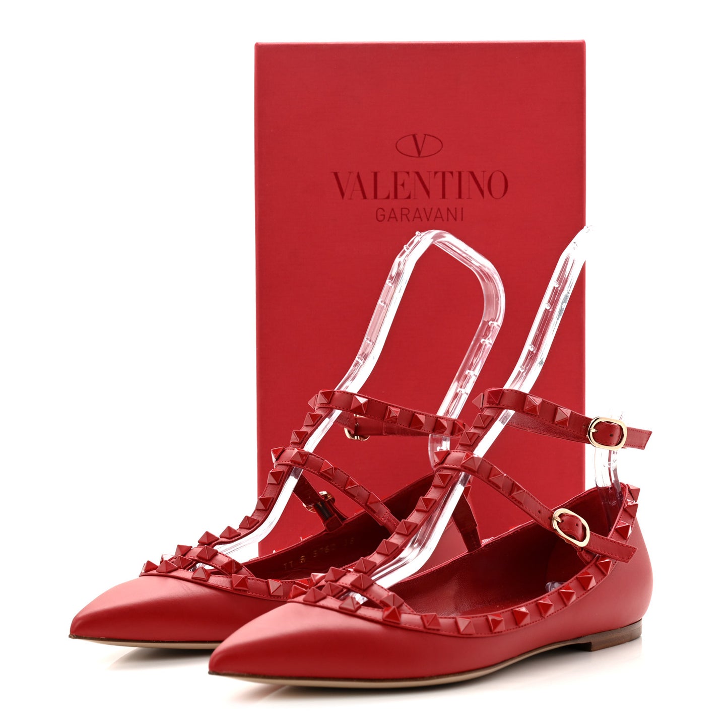 Calfskin Monochrome Rockstud Cage Ballerina Flats 38 Rosso Valentino