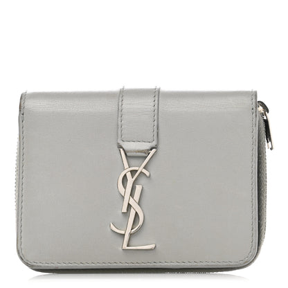 Saint Laurent Smooth Calfskin Monogram Zip Around Compact Wallet Gray 1 of 11