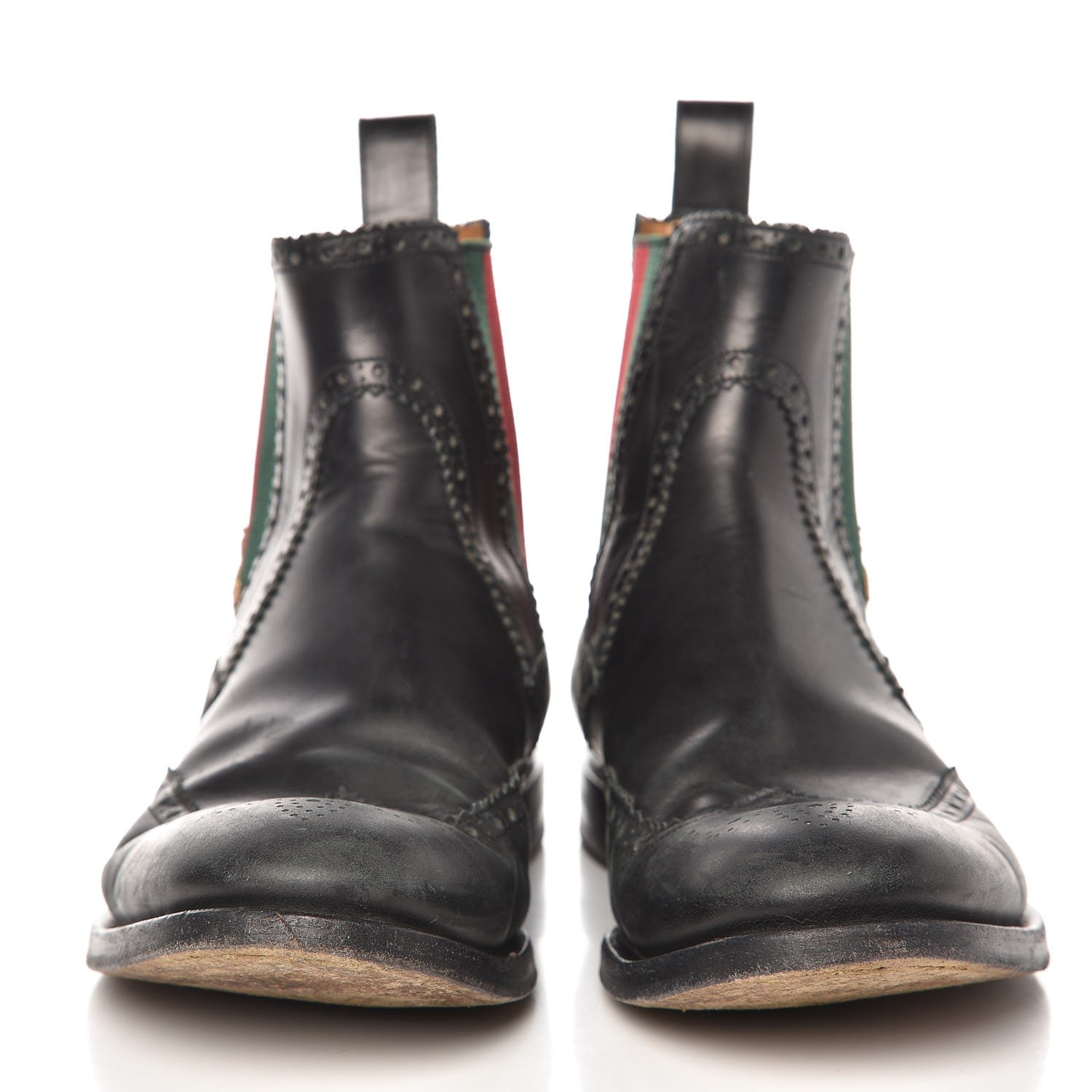 Gucci Calfskin Mens Wingtip Web Bee Chelsea Boots 10 Black 2 of 14