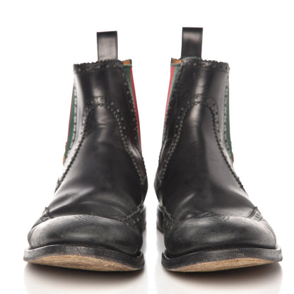 Gucci Calfskin Mens Wingtip Web Bee Chelsea Boots 10 Black 2 of 14