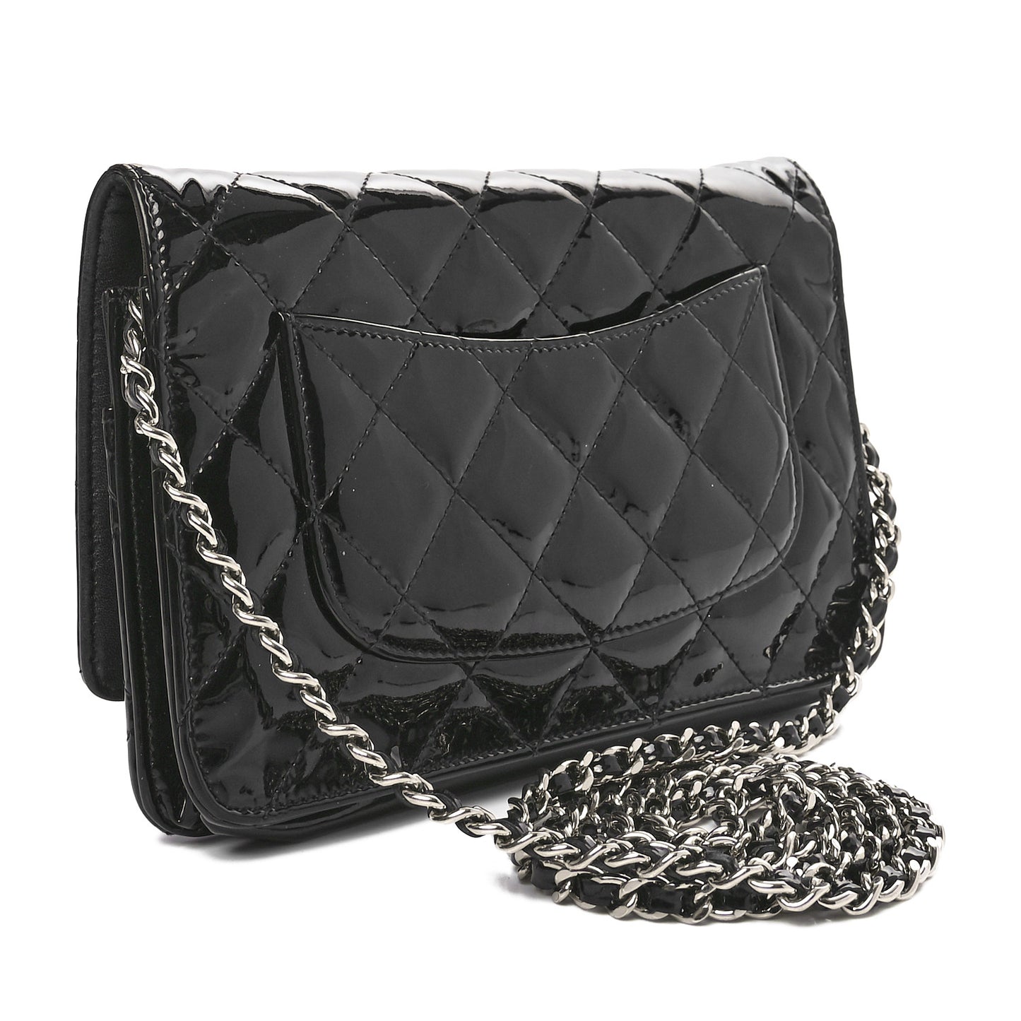Patent Quilted Wallet On Chain WOC Black