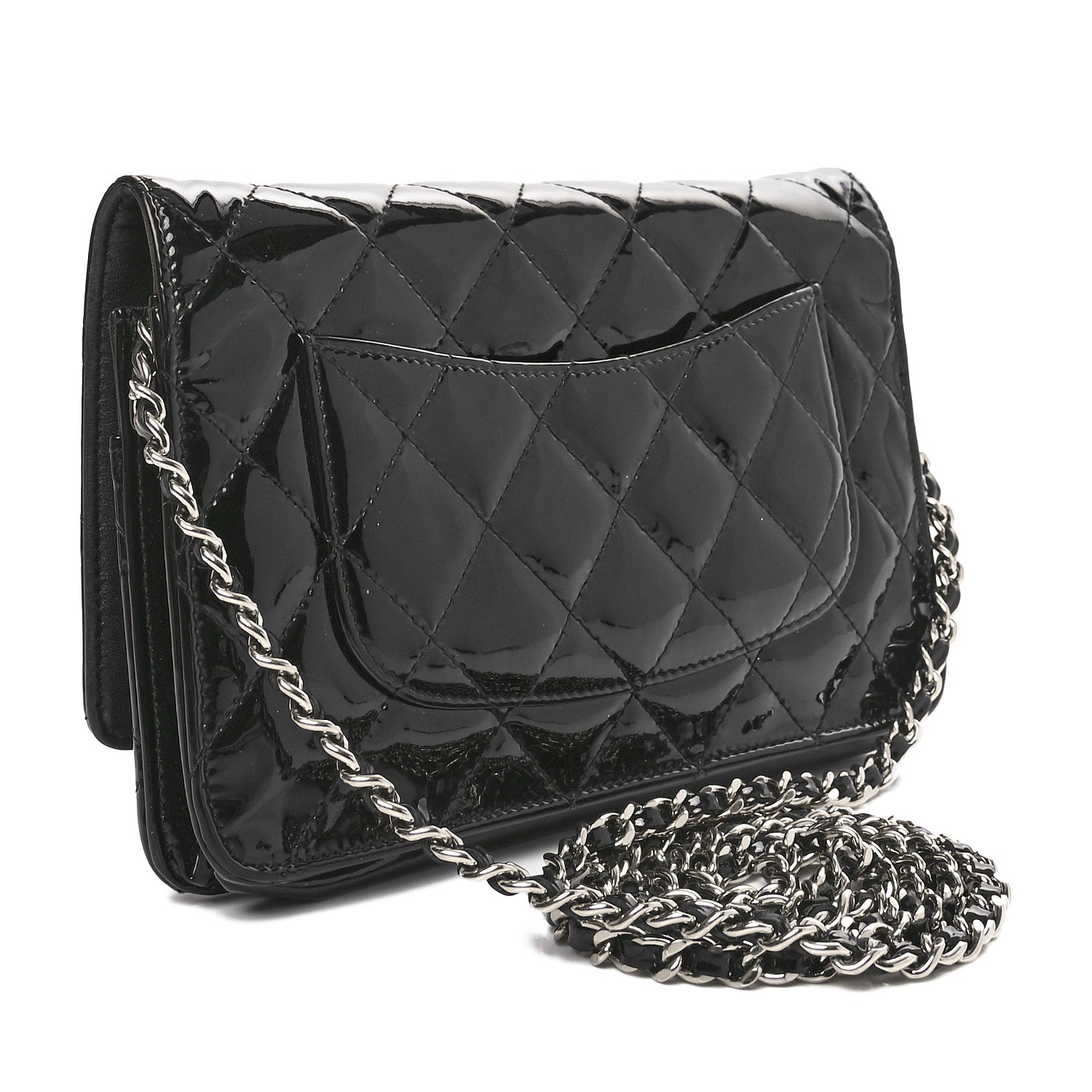 Chanel Patent Quilted Wallet On Chain WOC Black 2 of 13