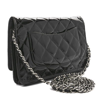 Chanel Patent Quilted Wallet On Chain WOC Black 2 of 13