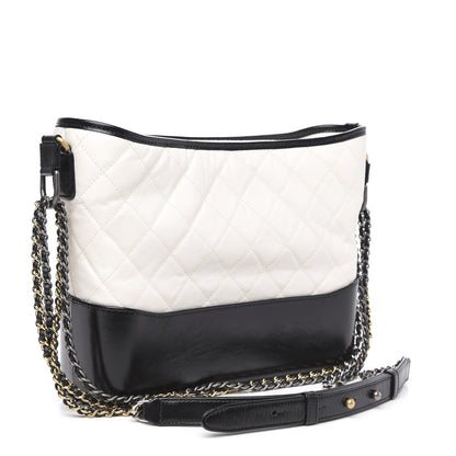 Chanel Aged Calfskin Quilted Medium Gabrielle Hobo Black White 3 of 10