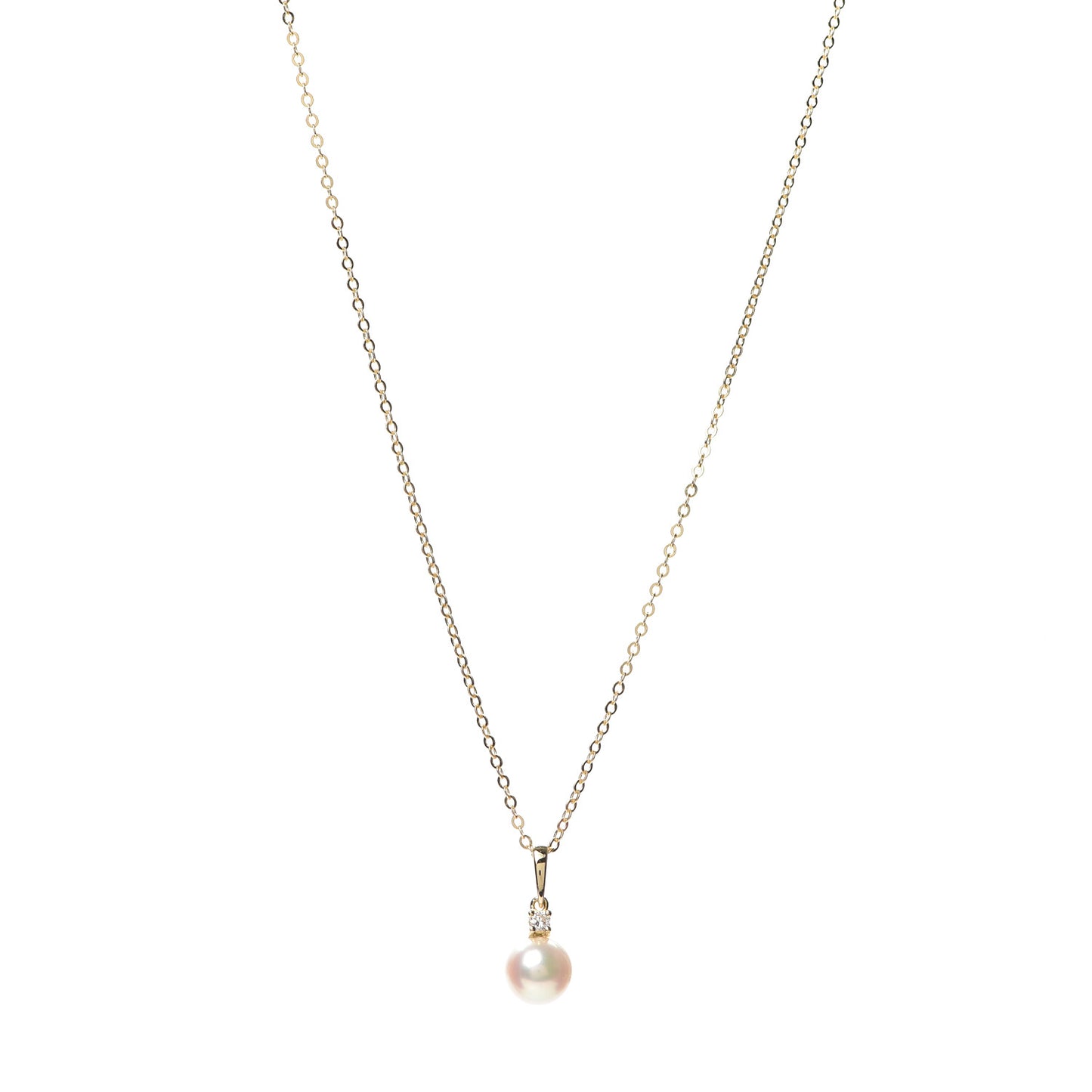 18K Yellow Gold Diamond Akoya Pearl 7mm Drop Pendant Necklace