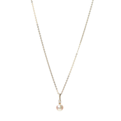 Mikimoto 18K Yellow Gold Diamond Akoya Pearl 7mm Drop Pendant Necklace 1 of 6