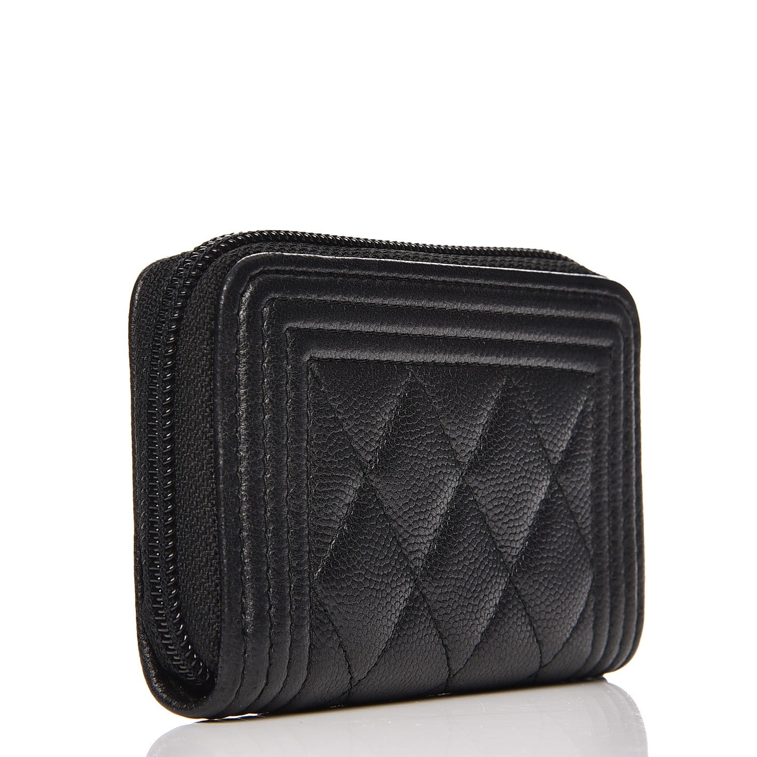 Chanel Caviar Quilted Boy Zip Around Coin Purse Wallet So Black 3 of 7