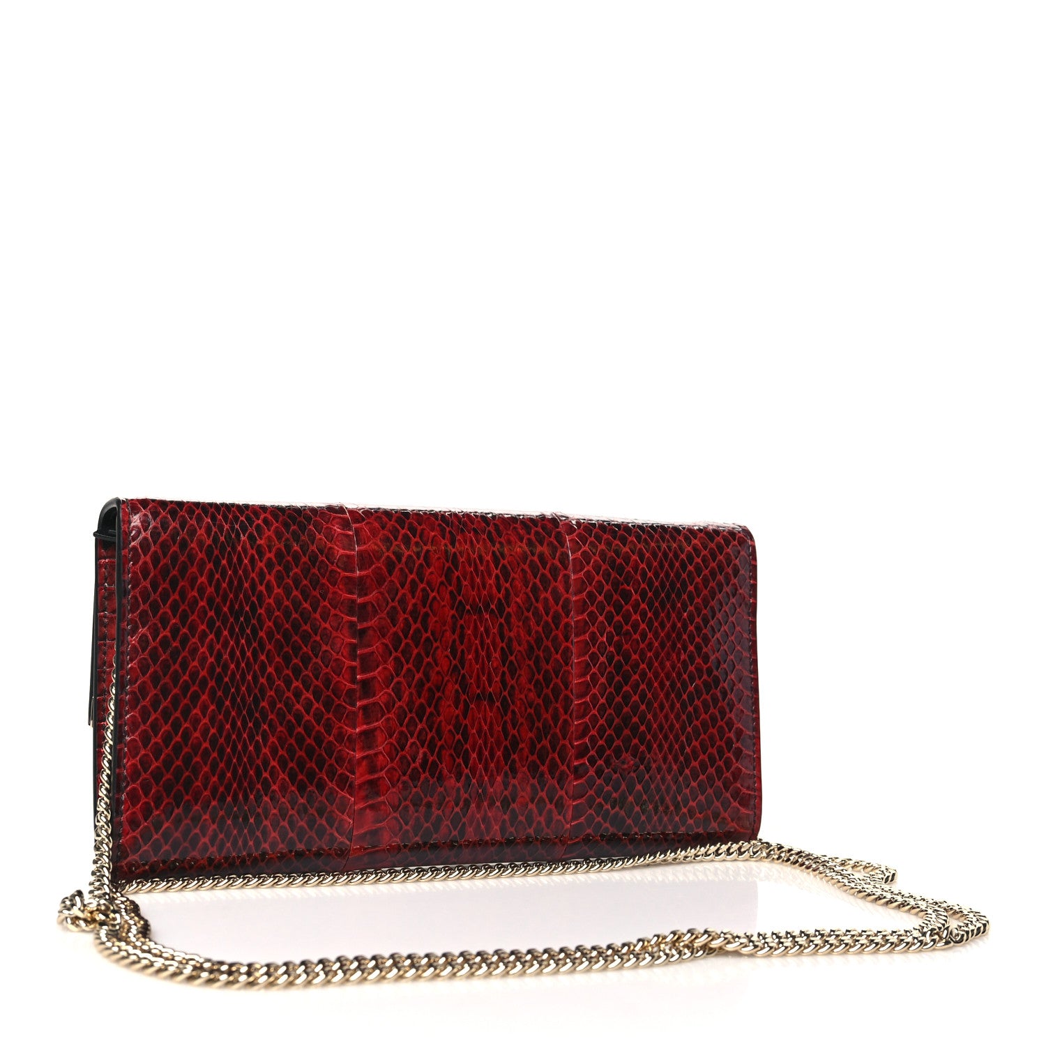 Jimmy Choo Snakeskin Embossed Wallet on Chain Red 3 of 9