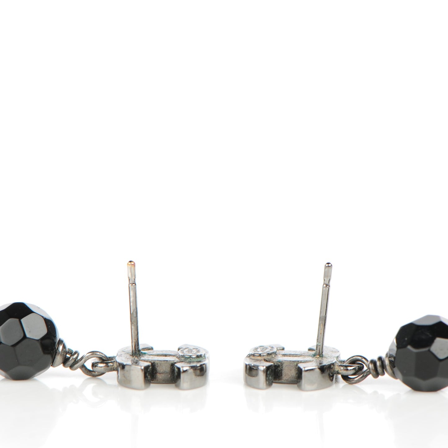 Ruthenium CC Bead Drop Clip On Earrings Black