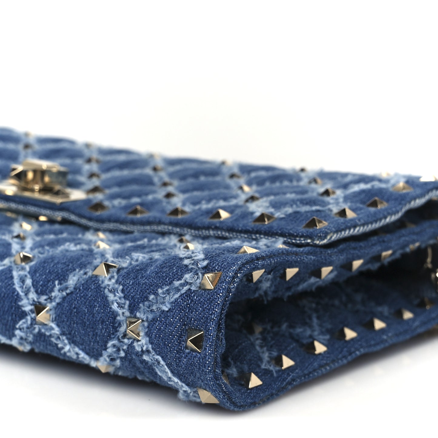 Denim Rockstud Spike Wallet on Chain Blue